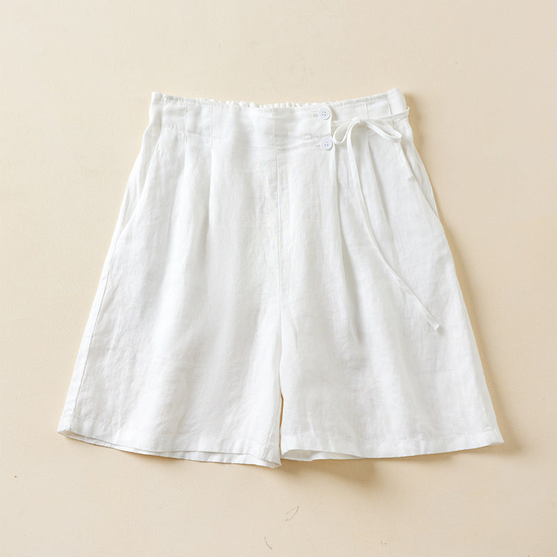 Solid Color Cotton Linen Elastic-waist Wide Leg Pants