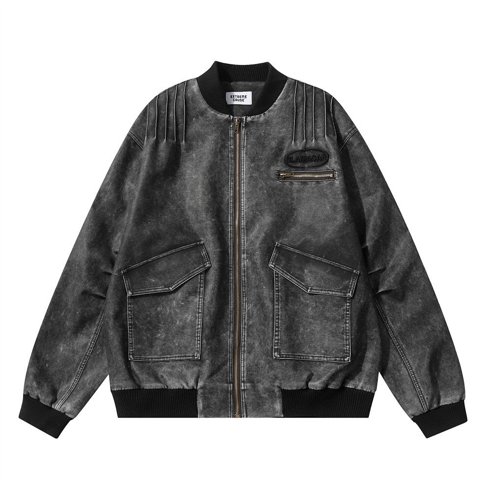 Giacca in pelle da moto Valstrend per uomo e donna, stile classico con cuciture robuste e dettaglio biker, vista frontale.