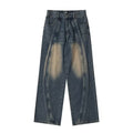 Jeans larghi retrò americani con patchwork, stile casual e vintage, morbidi e comodi, ideali per un look originale.
