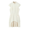 Vestito da donna Valstrend in tinta unita, senza maniche, con scollo rotondo e vita alta, tessuto increspato, stile elegante.