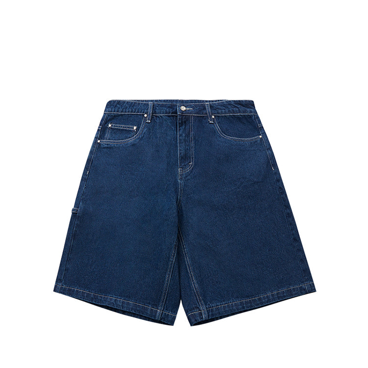 Jeans casual Valstrend shop, pantaloni corti over-the-knee dritti con cinque tasche, in tessuto denim blu.