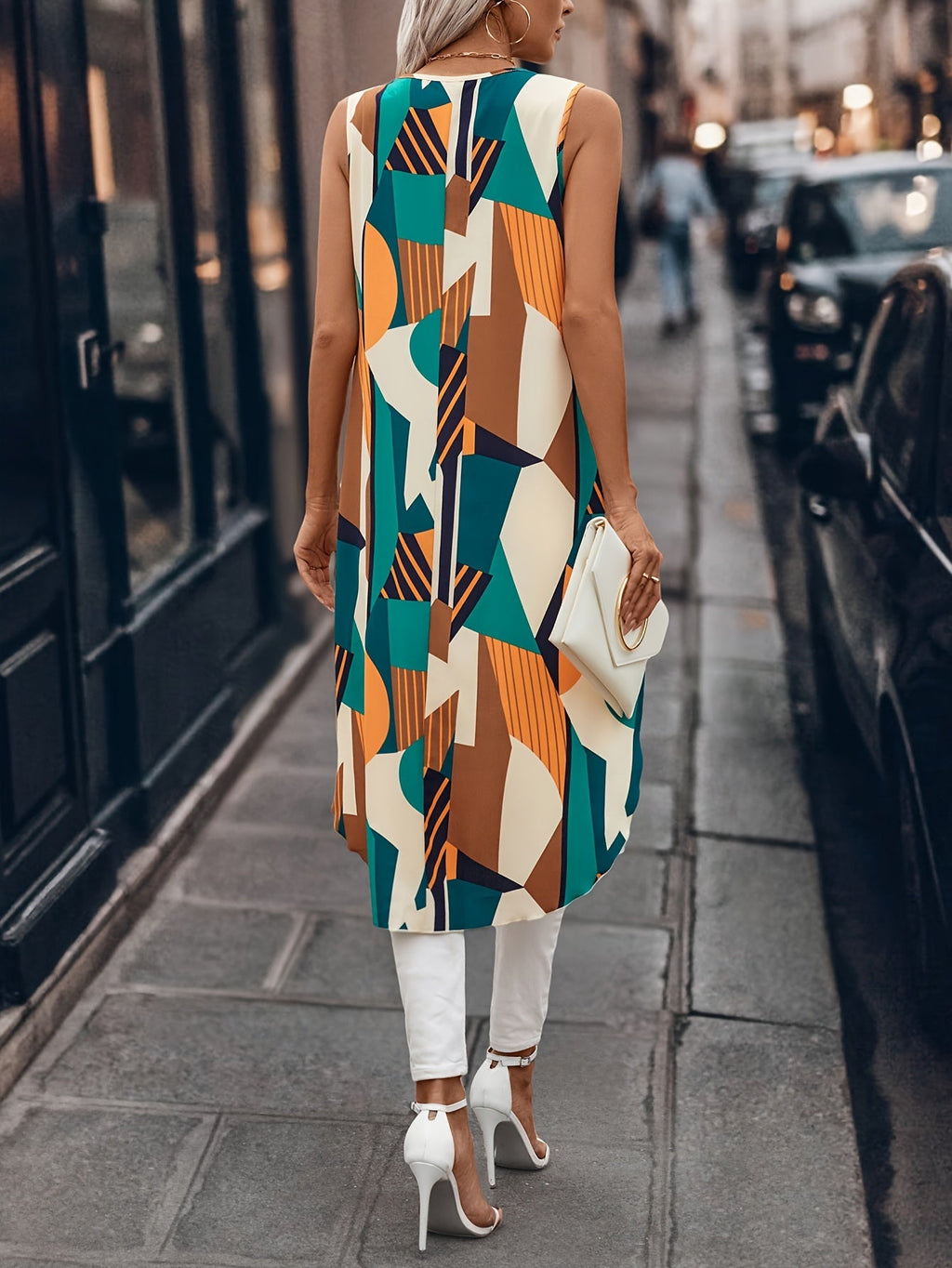Canotta senza maniche Valstrend, blocchi di colori, taglio alto-basso, casual, scollo tondo, abbigliamento donna primavera estate