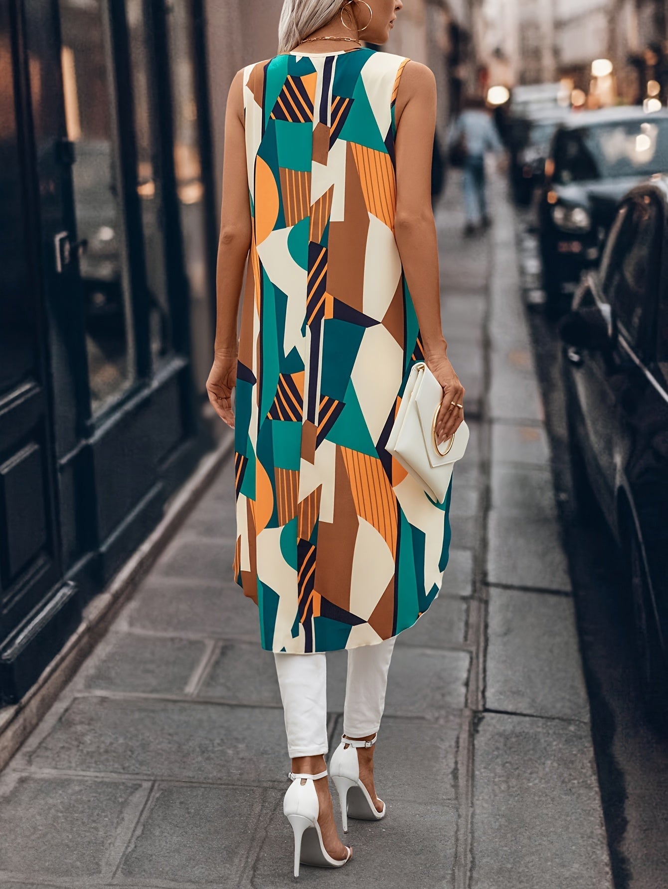 Canotta senza maniche Valstrend, blocchi di colori, taglio alto-basso, casual, scollo tondo, abbigliamento donna primavera estate