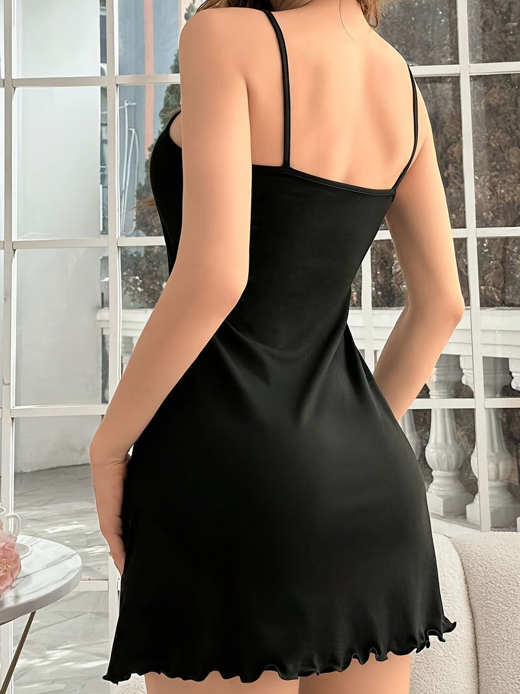 Camicia da notte femminile Valstrend con stampa cuore e lettere, tessuto morbido, elastico e non trasparente, stile casual con orlo arricciato