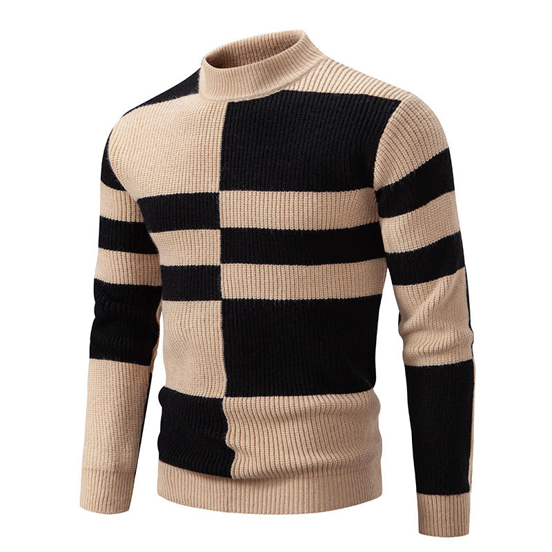 Maglione casual da uomo Valstrend con collo alto, contrasto di colori, stile coreano e vestibilità giovane, confezionato in morbido knitwear.