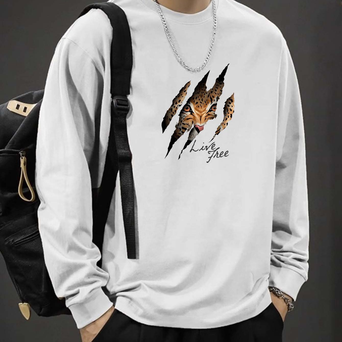 Felpa casual da uomo Valstrend, cotone con stampa aquila, girocollo, maniche lunghe, vestibilità regolare, comoda e elasticizzata.