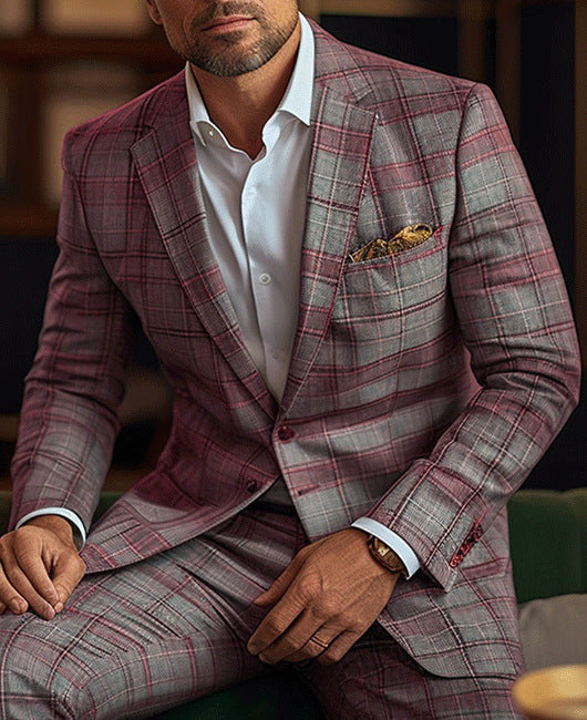 Blazer da uomo a quadri con due bottoni, stile singolo fila, marca Valstrend Shop, mostra dettagli del tessuto e design elegante