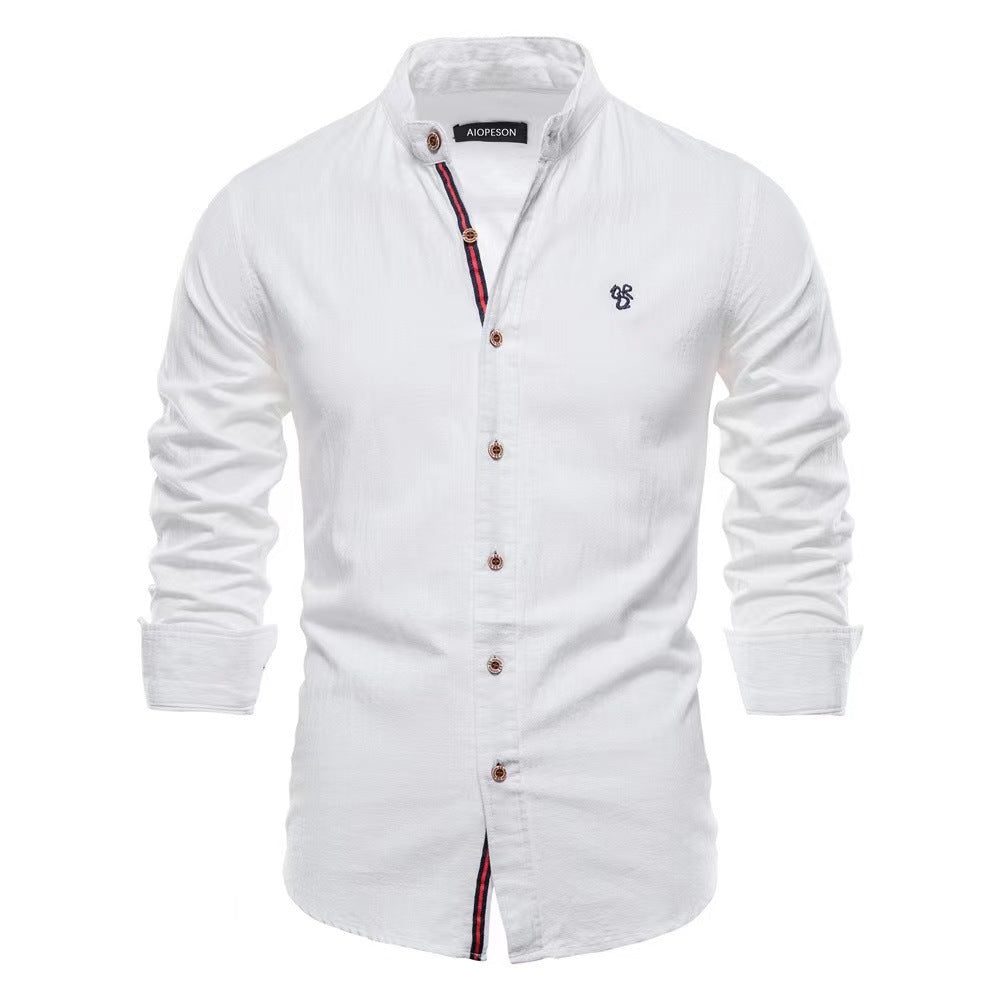 Camicia Henley uomo in cotone e lino, maniche lunghe, colore solido, stile casual, marca Valstrend.