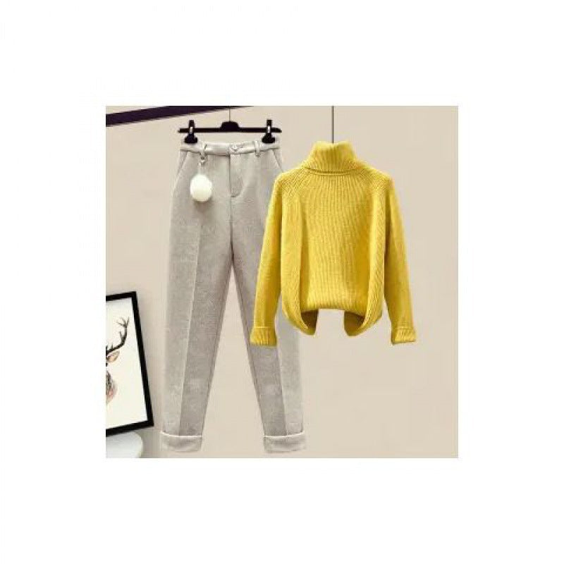 Women's Casual Sweater Haren Pants And Velvet Cotton Suit Set