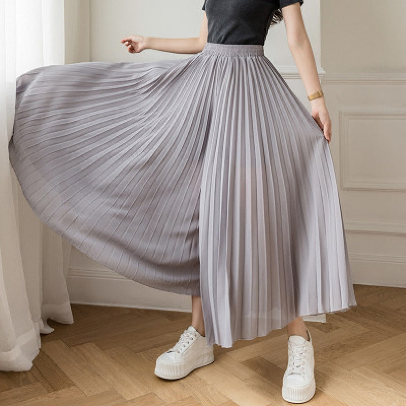 Gonna ampia da donna Valstrend con pieghe chiffon, vita alta, vestibilità comoda e gamba larga, stile elegante e leggero.