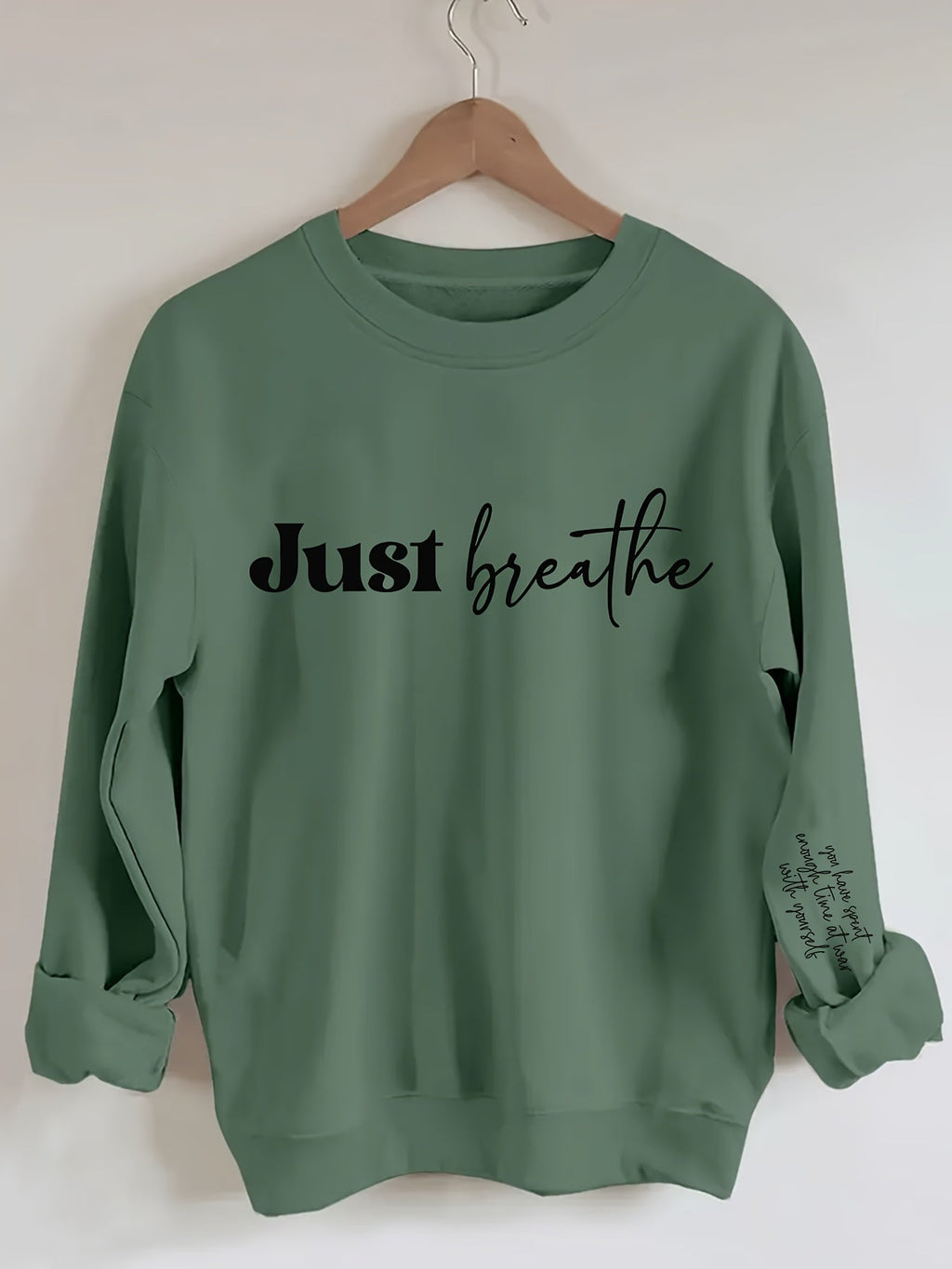 Felpa casual da donna Valstrend con lettere, scollo rotondo, maniche lunghe e tessuto in misto poliestere, lavabile in lavatrice.