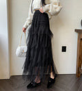 Irregular High Waist Tulle Tutu Tiered-Ruffle Long Dress