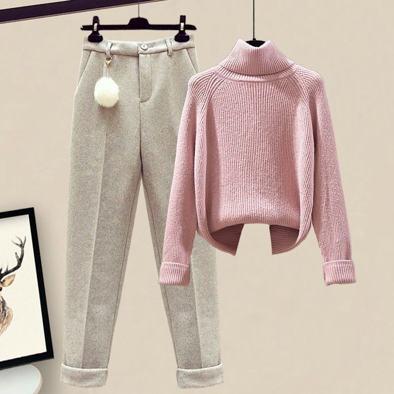 Women's Casual Sweater Haren Pants And Velvet Cotton Suit Set