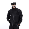 Men's Double-layer Design Stand Collar Shirt Metal Embellished Baggy Coat