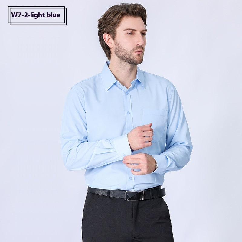 Camicia uomo Valstrend minimalista da lavoro, maniche lunghe, stretch, senza need di stiratura, stile professionale e moderno.