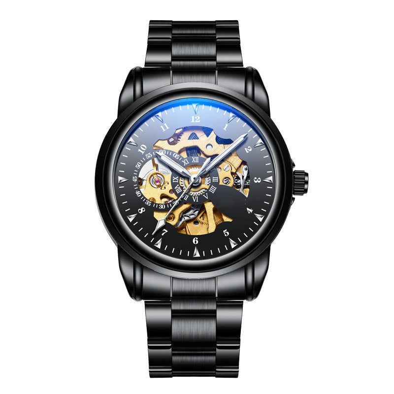 Orologio meccanico da uomo Valstrend, semplice, in pelle, impermeabile e luminoso, con quadrante chiaro e cinturino in pelle nero