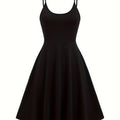 Solid Color Spaghetti Strap Drress, Casual Sleeveless A-line Midi Cami Dress For Spring & Summer, Women's Clothing