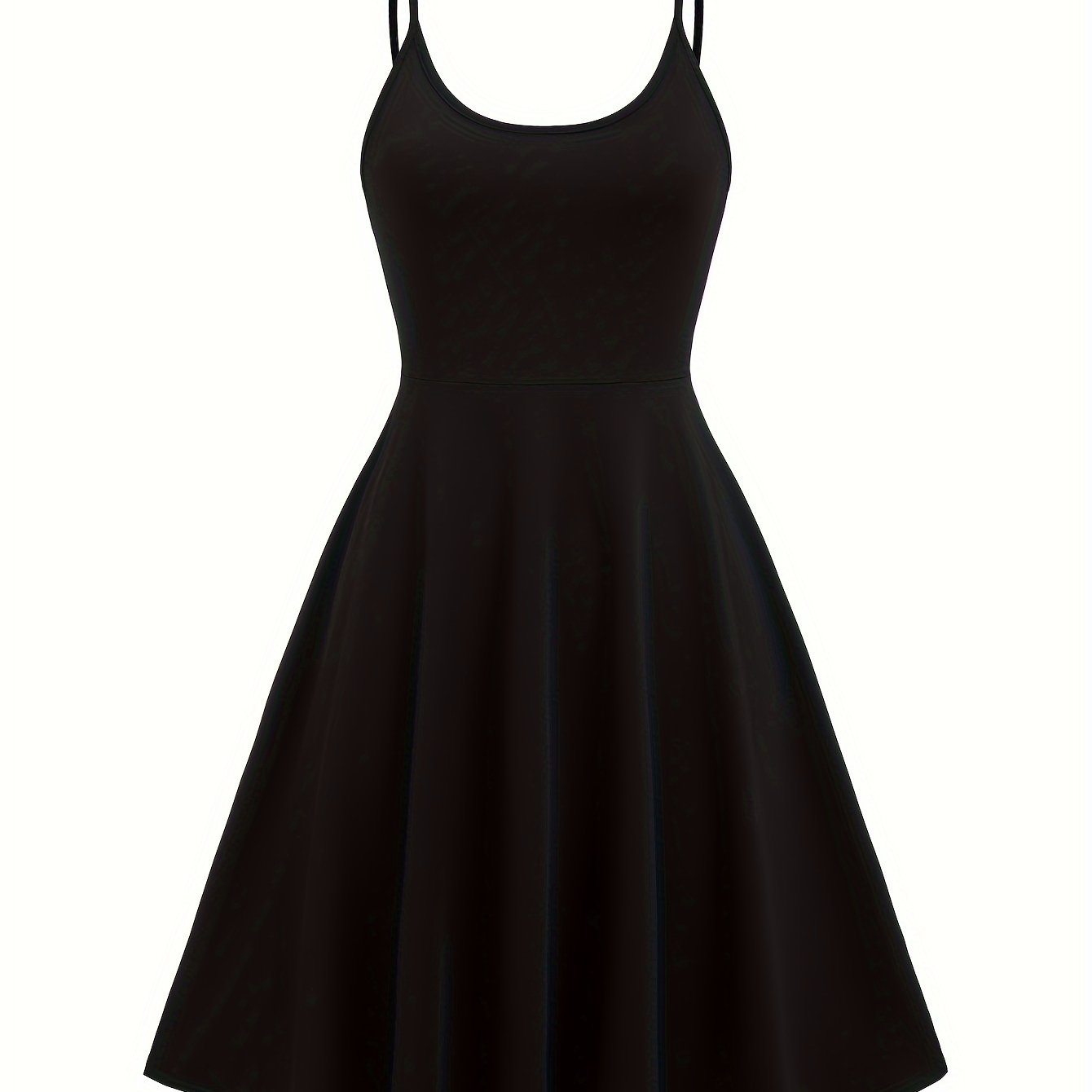 Solid Color Spaghetti Strap Drress, Casual Sleeveless A-line Midi Cami Dress For Spring & Summer, Women's Clothing