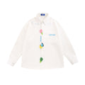 Simple Flower Embroidered Long-sleeved Men's Trendy Fashion Cardigan Casual Loose Waffle Lapel Shirt