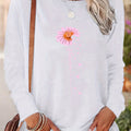 Chic Daisy Print Long Sleeve T-Shirt for Women - Casual Crew Neck, Soft Polyester, Machine Washable - Perfect for Fall & Winter