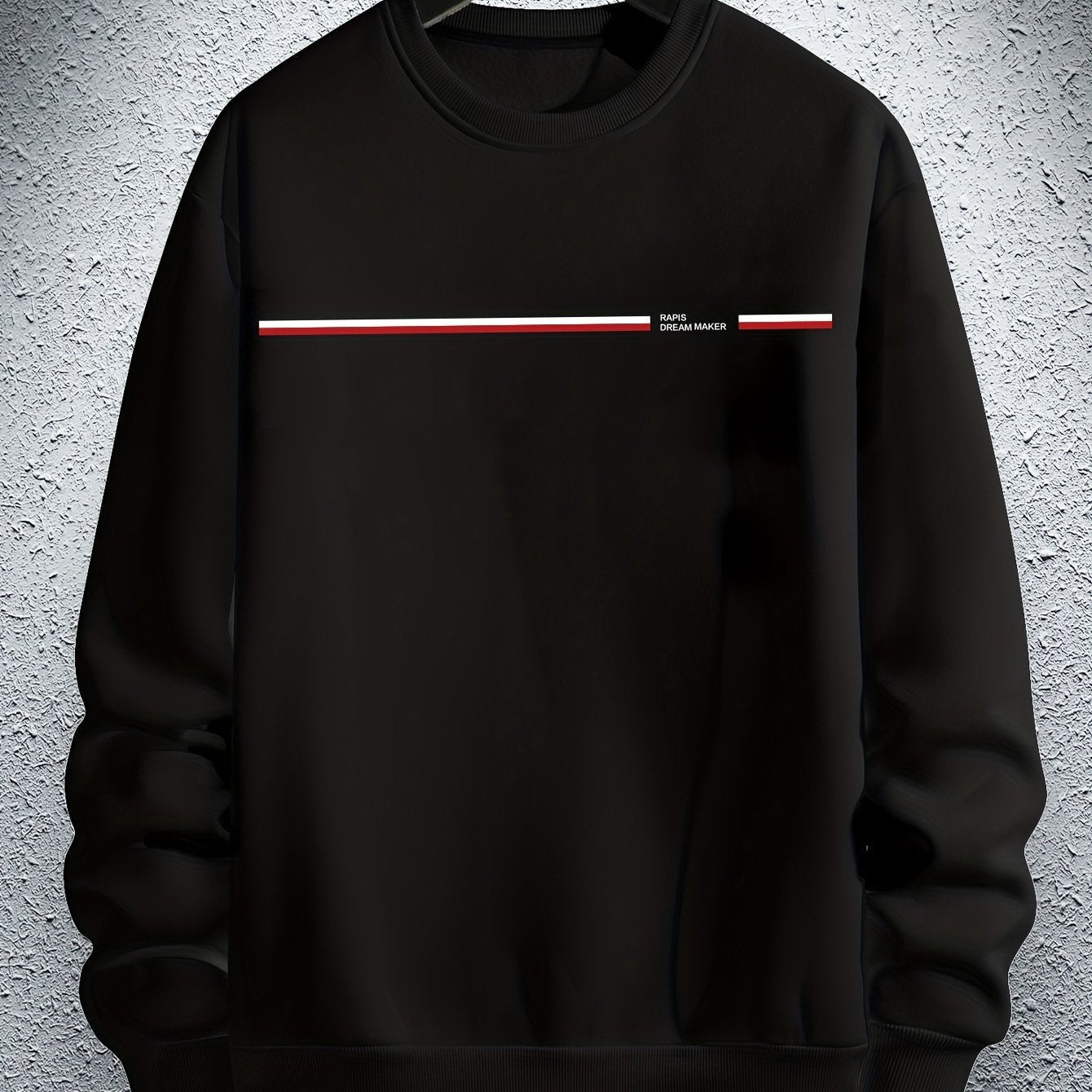 Felpa casual da uomo Valstrend con collo rotondo, lettering Parigi, tessuto in poliestere, vestibilità ampia, strisce orizzontali.