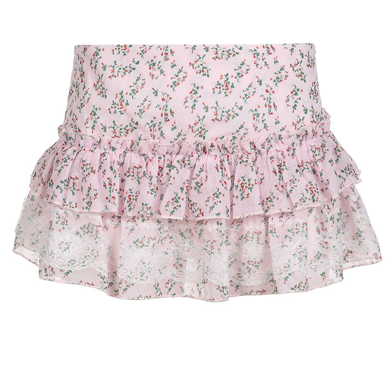 Gonna in chiffon con patchwork di pizzo e vita bassa, gonna Valstrend con dettagli frammentati e stile elegante.