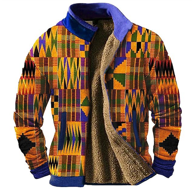Giacca casual da uomo Valstrend con motivo patchwork autunnale e invernale, stampa 3D, stile confortevole e alla moda.