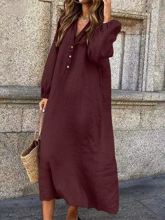 Artistic Style Retro Women's Cotton And Linen Swing Dress