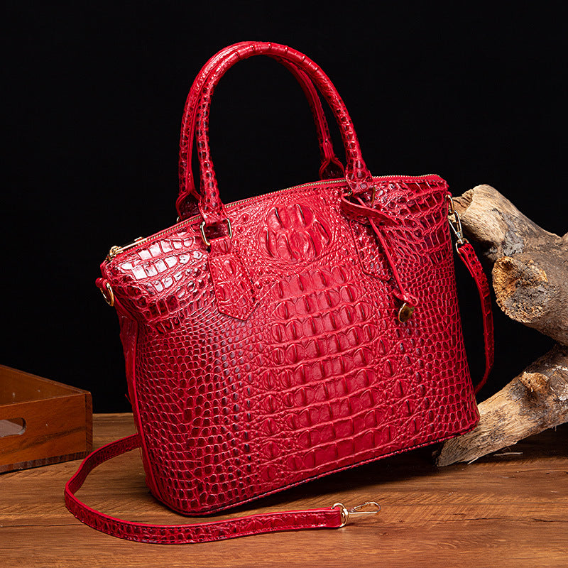 Borsa a tracolla donna Valstrend in pelle con motivo rettile rettile, portatile e di stile retrò, con tracolla regolabile.