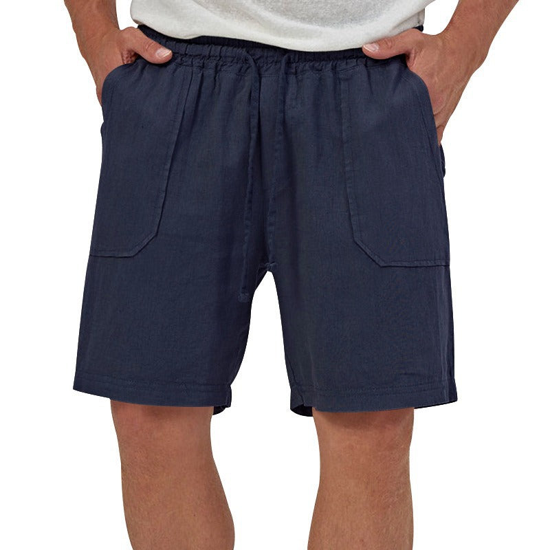 Pantaloncini estivi casual in cotone e lino per uomo, color solid, marca Valstrend, con tasche frontali e vita elastica.