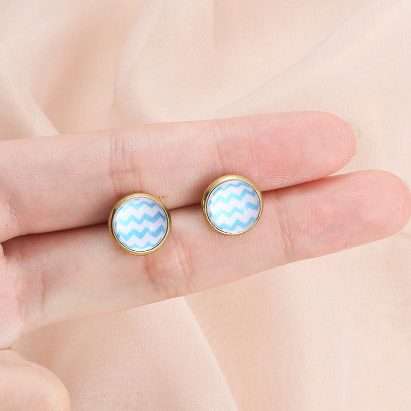 Simple Exquisite Button Stud Earrings Round Hexagonal