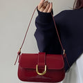Vintage Style Geometric Pattern Crossbody Bag Burgundy with Gold-Tone Horseshoe Buckle, Faux Leather Messenger Bag with Polyester Lining and Painted Edges, Elegant Shoulder Bag with Buckle Closure