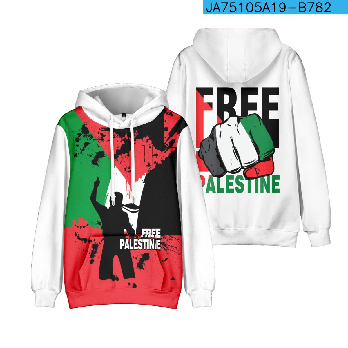 Felpa con cappuccio in poliestere refilato palestinese, giacca casual di Valstrend Shop, dettaglio tessuto e cappuccio visibili