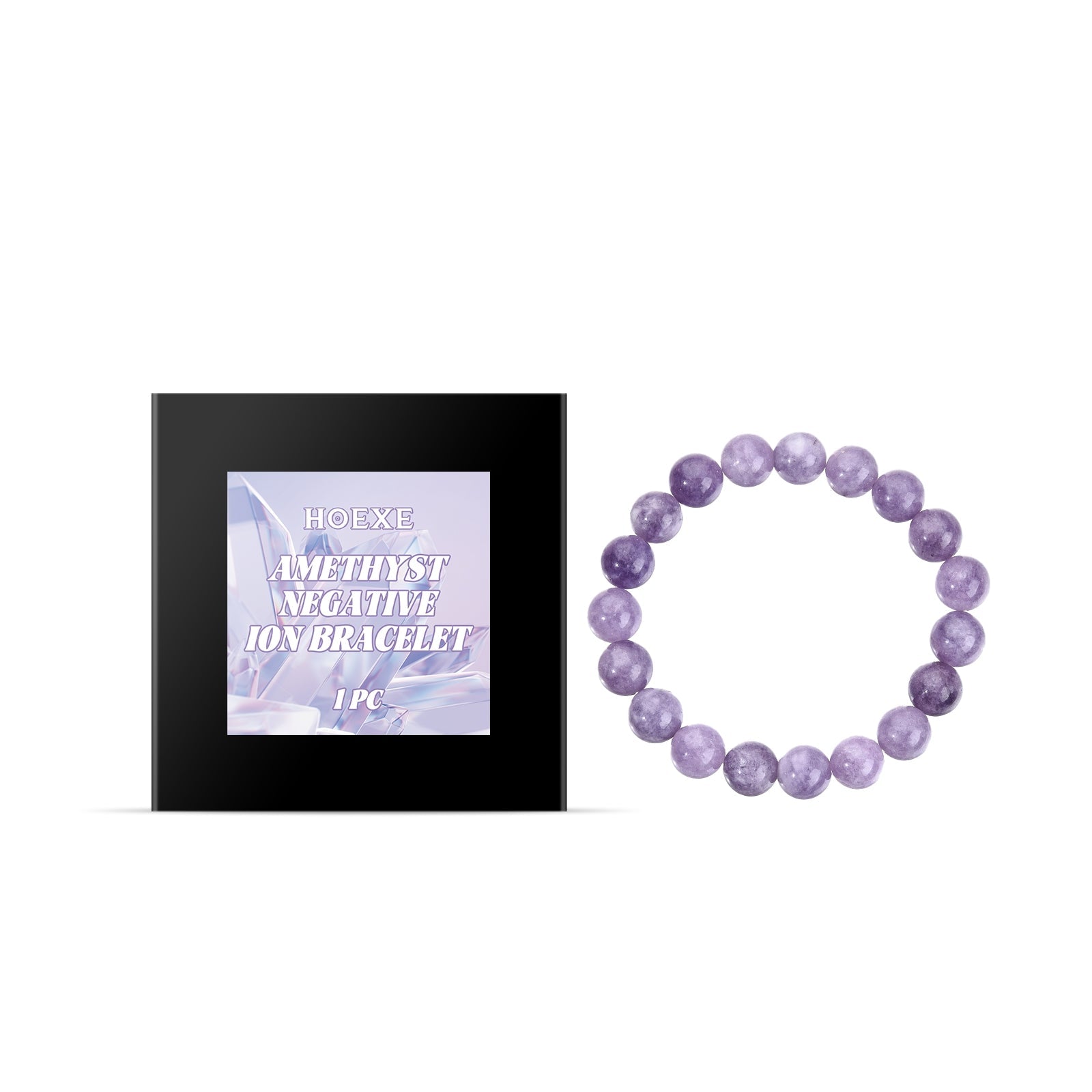 Bracciale in ametista con ioni negativi Valstrend shop, dettagli di pietre di ametista lucide e sfere di cristallo.