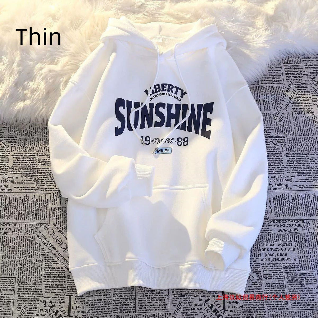 Retro Alphabet Printed Hoodie Fleece Padded Coat
