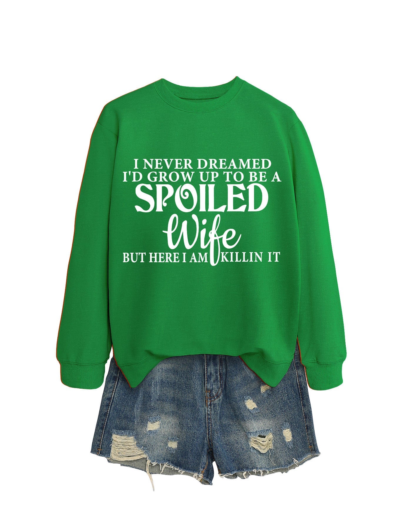 Felpa casual con stampa di lettere, girocollo, donna, marca Valstrend, morbida e comoda, vista frontale.