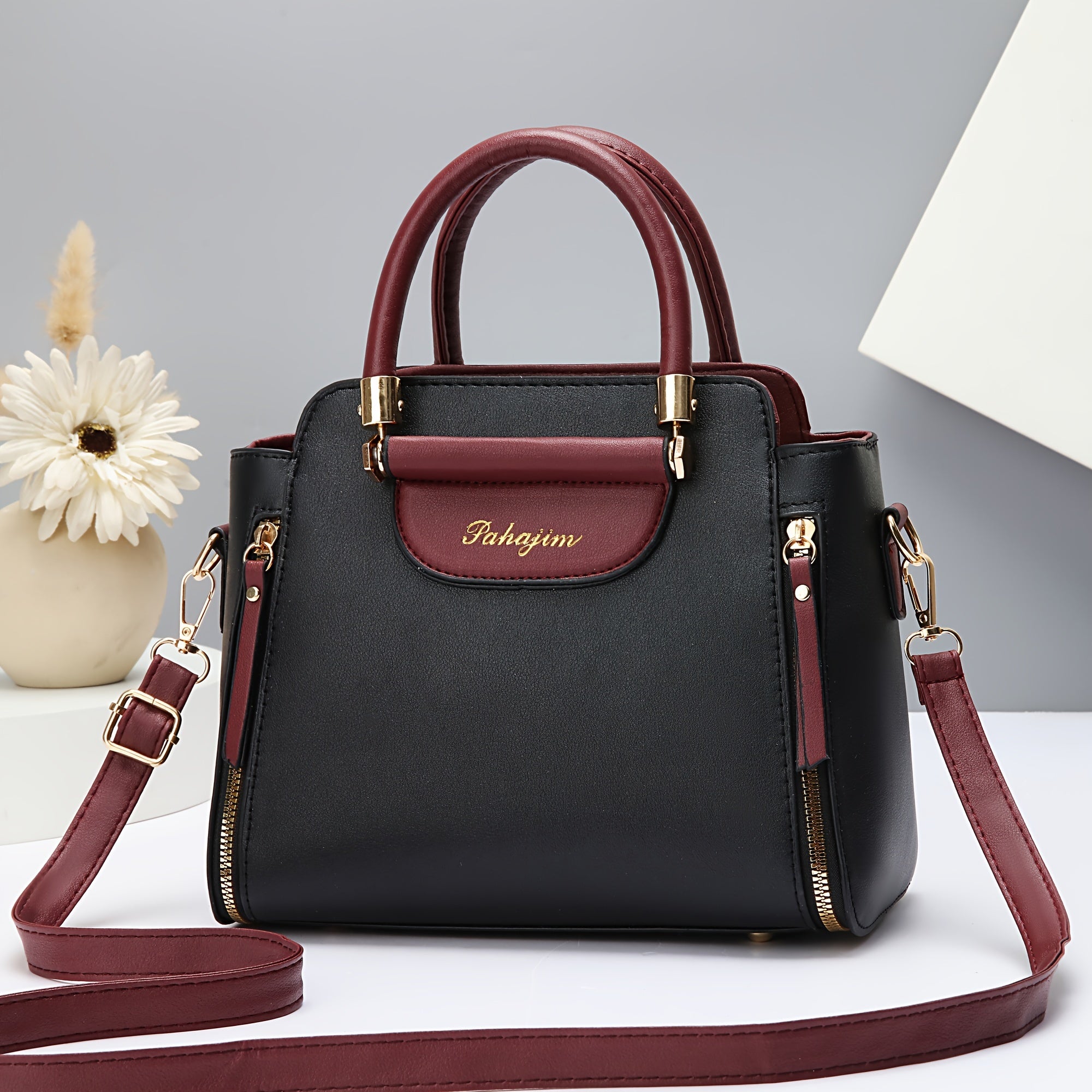 Elegant Women's Tote Bag 2024, Large Capacity Handbag with Shoulder Strap, PU Leather, Zip Closure, Oil-Edged, Polyester Lining, Non-Washable, Solid Color, Anti-Stain, No Print, No Accessories