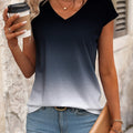 T-shirt donna a maniche corte con scollo a V color gradient, abbigliamento casual per primavera e estate, marchio Valstrend shop