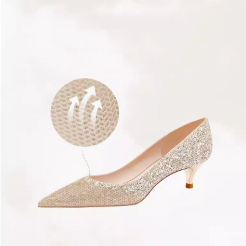 Scarpe da donna Valstrend Champagne dorate per matrimonio, eleganti e comode per autunno e inverno, con dettagli raffinati.