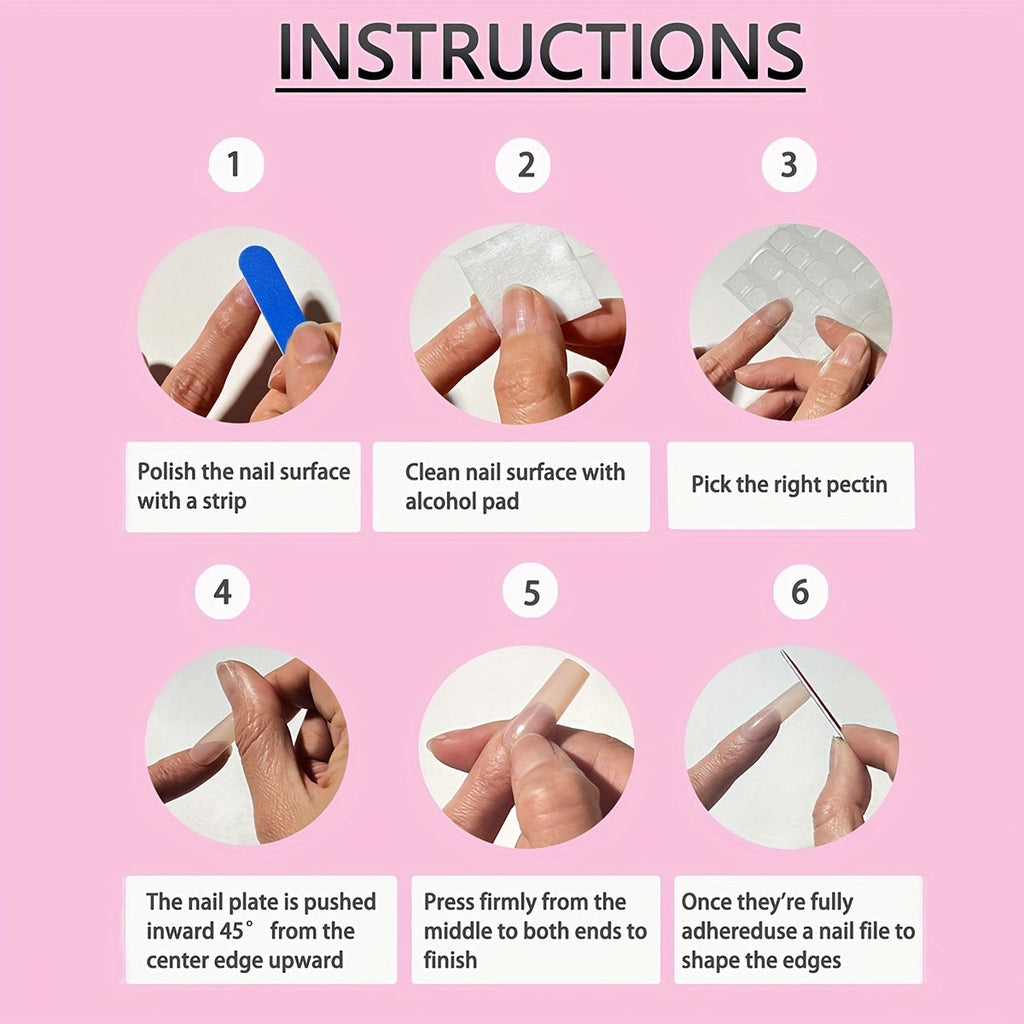 Bande di tips per unghie quadrate di lunghezza media, colori macarons, finitura lucida, con colla e lima per feste e uso quotidiano.
