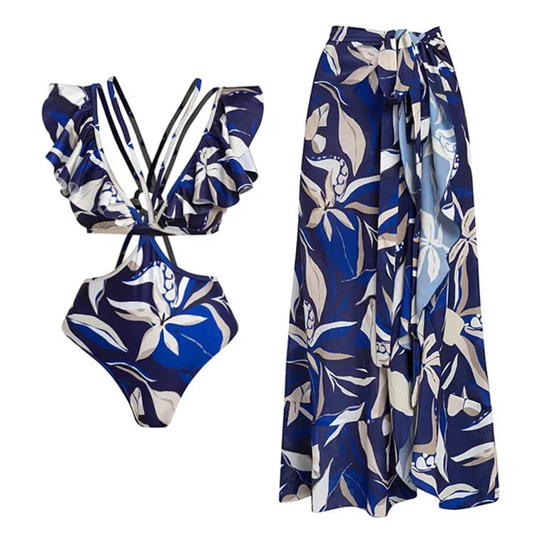 Costume da bagno da donna Valstrend con stampa alla moda, mostra il top e il bottom del costume con dettagli colorati e vivaci.