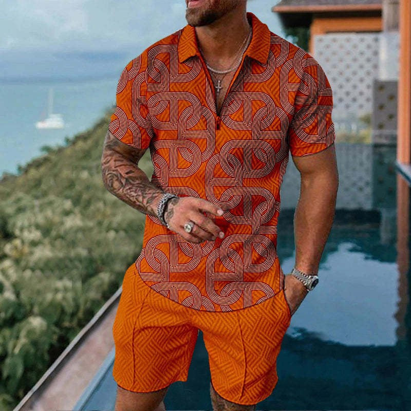 Completo casual da moda Valstrend con giacca con zip a maniche corte e pantaloni abbinati, stile moderno e confortevole.