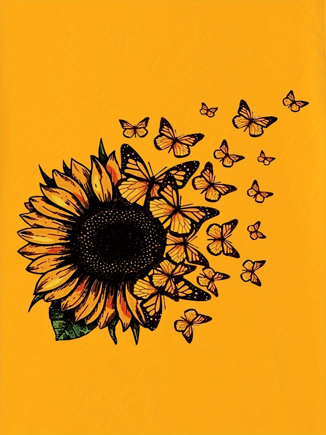 T-shirt casual con stampa di girasole con scollo rotondo e maniche corte, abbigliamento femminile per primavera ed estate, Valstrend shop.