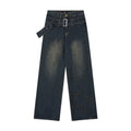 Jeans donna a gamba dritta Valstrend, lavati e usurati, stile casual con dettagli di lavaggio e tessuto denim.