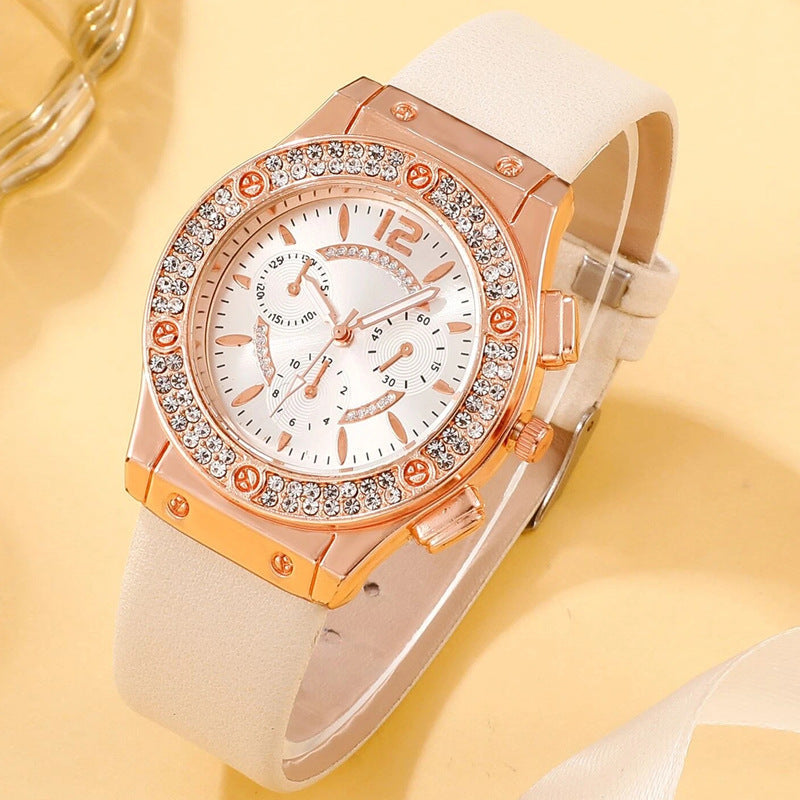 Orologio da polso fashion Valstrend con cinturino in PU e dettagli diamantati in stile coreano, elegante e moderno