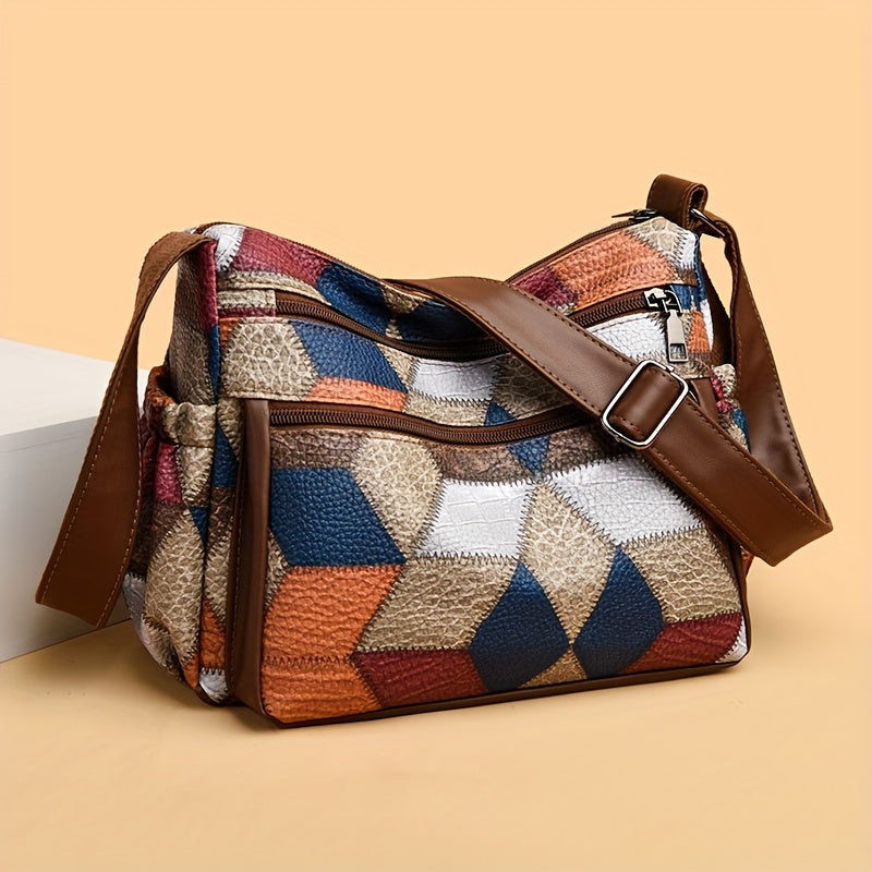 Borsa a tracolla vintage a quadri Valstrend, in eco-pelle, con tracolla regolabile e chiusura con zip, ideale per donne.