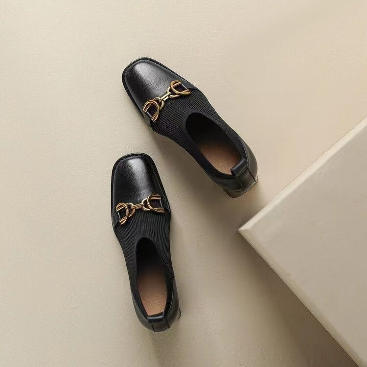 Scarpe donna Valstrend stile retrò francese, tacchi alti, pelle morbida, punta quadrata, moda elegante e vintage.