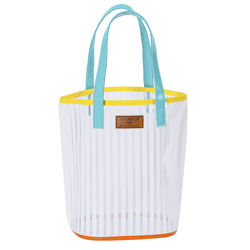 Tracolla trasparente Valstrend con cuore a righe, borsa portaoggetti portatile grande capacità, perfetta per ragazze.
