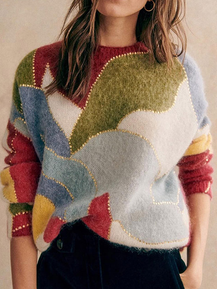 Maglione da donna Valstrend, pullover elegante con collo rotondo in tessuto morbido e di colore neutro.