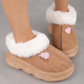 Cozy Cartoon Embroidered Winter Boots for Couples - Warm, Thick Sole Slip-On Snow Shoes in Black & White
